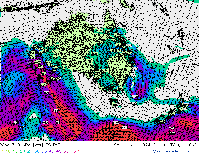 Wind 700 hPa ECMWF So 01.06.2024 21 UTC