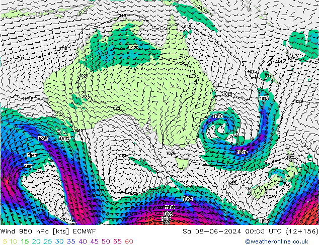 Vent 950 hPa ECMWF sam 08.06.2024 00 UTC