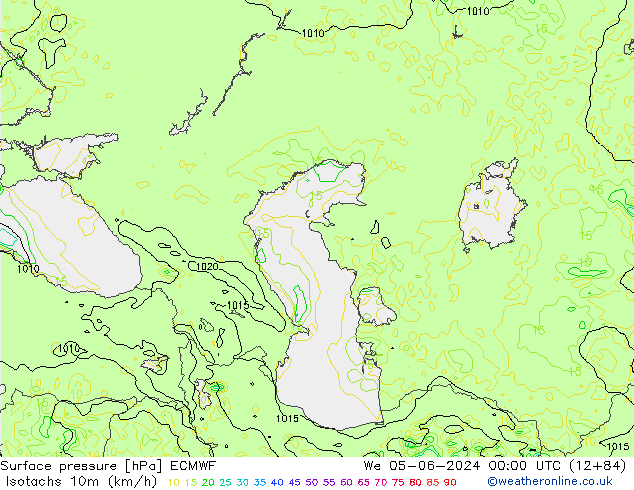Isotachs (kph) ECMWF St 05.06.2024 00 UTC