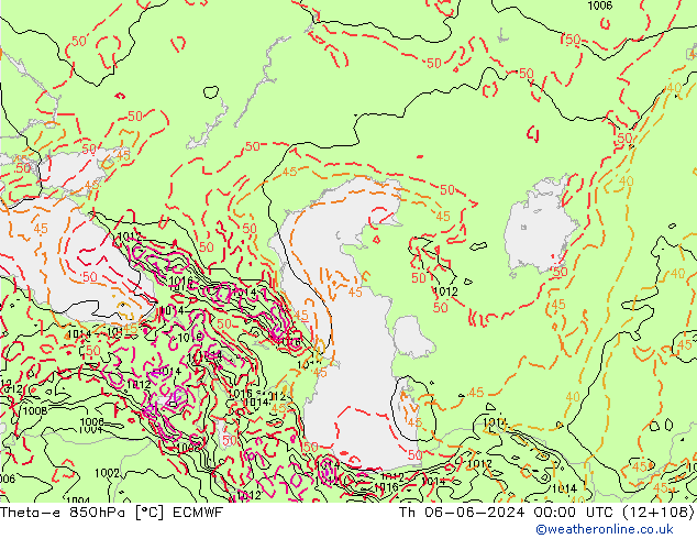 Theta-e 850hPa ECMWF do 06.06.2024 00 UTC