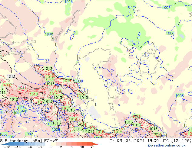 Tendencia de presión ECMWF jue 06.06.2024 18 UTC