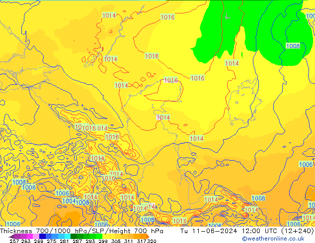 Thck 700-1000 hPa ECMWF wto. 11.06.2024 12 UTC