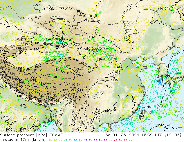 Isotachs (kph) ECMWF So 01.06.2024 18 UTC