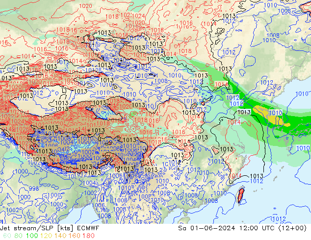 高速氣流/地面气压 ECMWF 星期六 01.06.2024 12 UTC