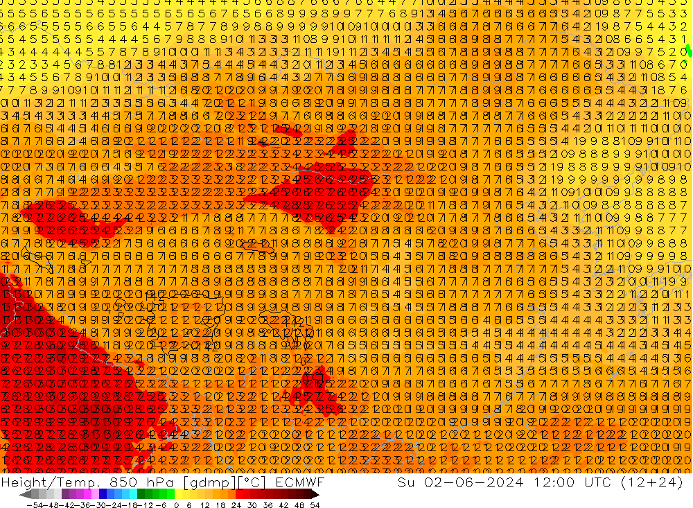 Z500/Yağmur (+YB)/Z850 ECMWF Paz 02.06.2024 12 UTC