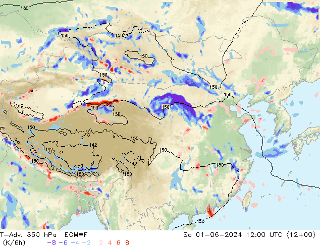 T-Adv. 850 hPa ECMWF So 01.06.2024 12 UTC