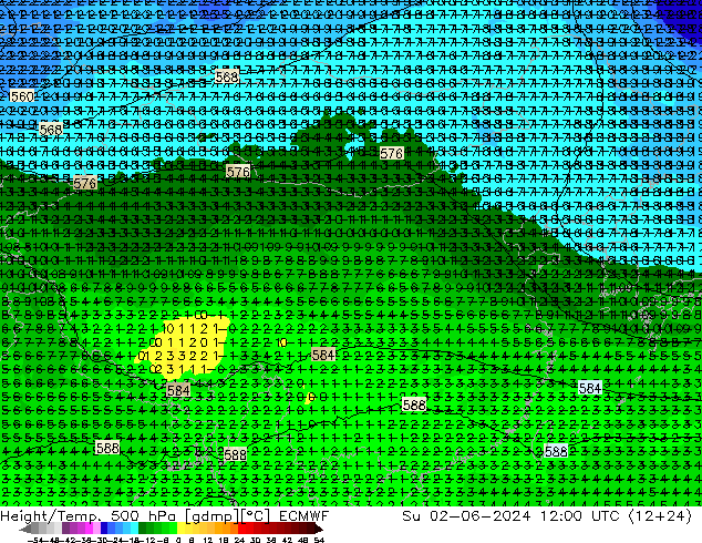 Height/Temp. 500 hPa ECMWF 星期日 02.06.2024 12 UTC