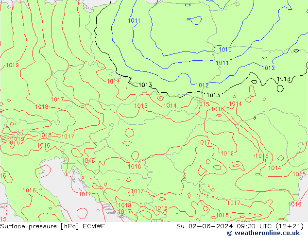 Surface pressure ECMWF Su 02.06.2024 09 UTC