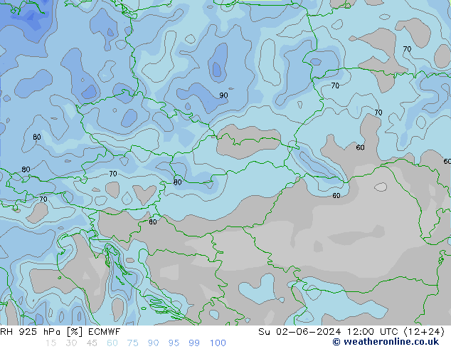 RH 925 hPa ECMWF dom 02.06.2024 12 UTC