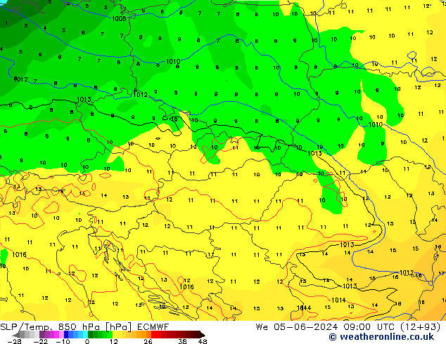 SLP/Temp. 850 hPa ECMWF  05.06.2024 09 UTC