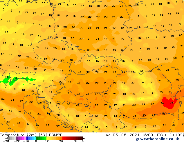 Temperature (2m) ECMWF We 05.06.2024 18 UTC