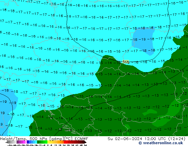 Z500/Rain (+SLP)/Z850 ECMWF Вс 02.06.2024 12 UTC