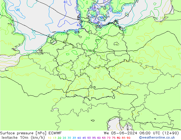 Eşrüzgar Hızları (km/sa) ECMWF Çar 05.06.2024 06 UTC