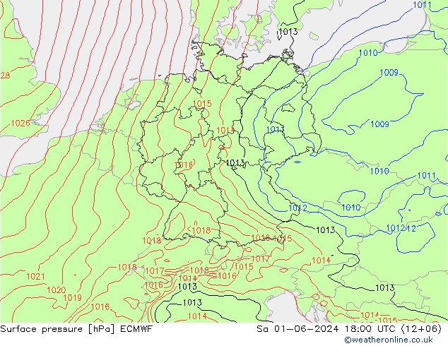 Pressione al suolo ECMWF sab 01.06.2024 18 UTC