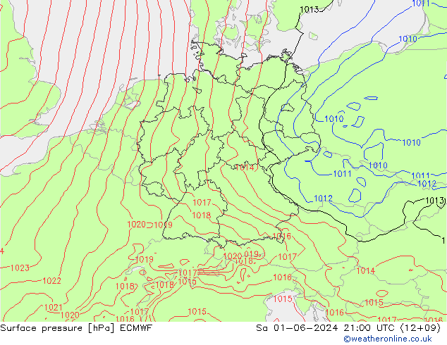 Surface pressure ECMWF Sa 01.06.2024 21 UTC