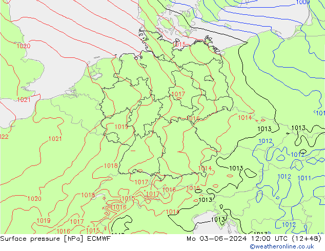 pressão do solo ECMWF Seg 03.06.2024 12 UTC