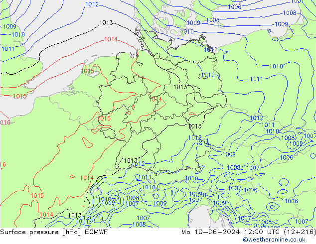 Atmosférický tlak ECMWF Po 10.06.2024 12 UTC