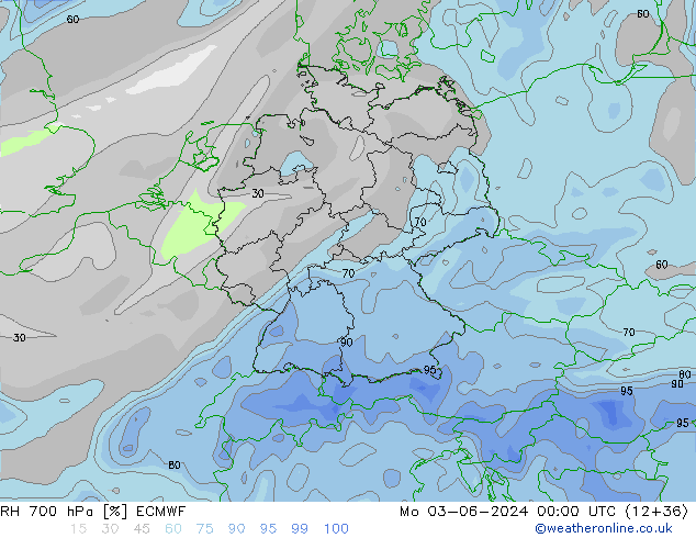 Humidité rel. 700 hPa ECMWF lun 03.06.2024 00 UTC