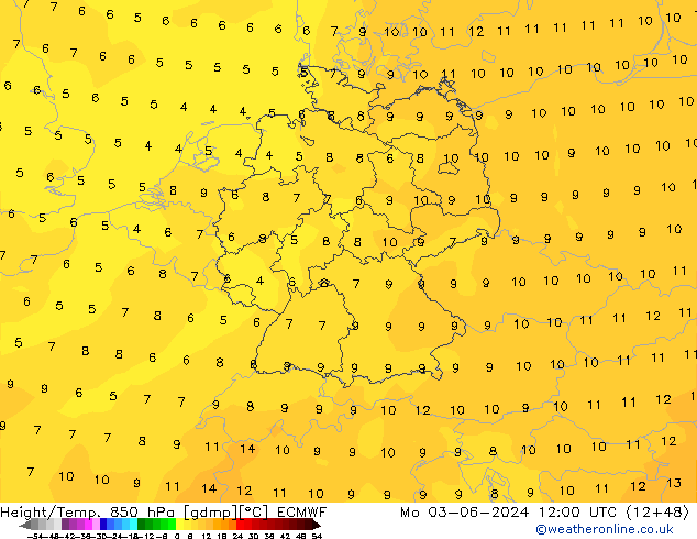 Z500/Rain (+SLP)/Z850 ECMWF lun 03.06.2024 12 UTC