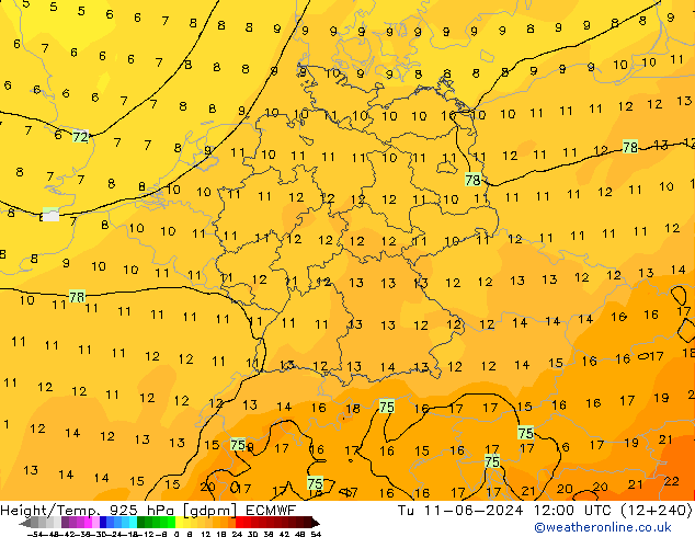 Height/Temp. 925 hPa ECMWF Tu 11.06.2024 12 UTC