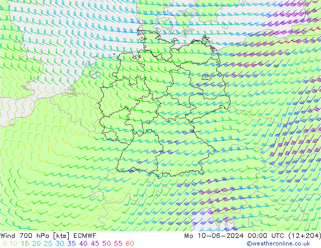 Vento 700 hPa ECMWF Seg 10.06.2024 00 UTC