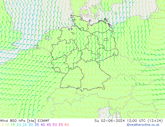 Wind 850 hPa ECMWF Su 02.06.2024 12 UTC