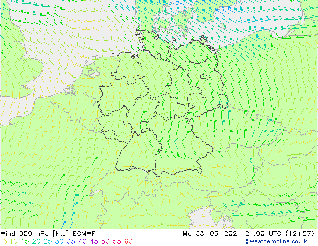 Viento 950 hPa ECMWF lun 03.06.2024 21 UTC