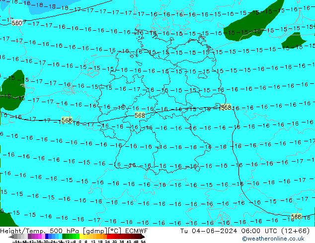 Height/Temp. 500 hPa ECMWF Tu 04.06.2024 06 UTC