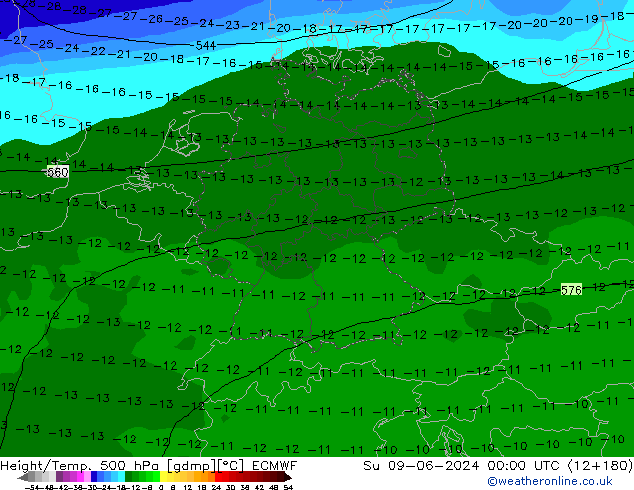 Height/Temp. 500 hPa ECMWF Su 09.06.2024 00 UTC