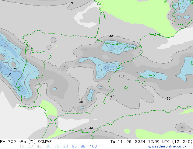 RH 700 hPa ECMWF  11.06.2024 12 UTC