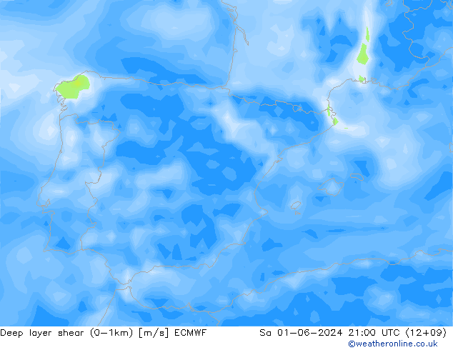 Deep layer shear (0-1km) ECMWF za 01.06.2024 21 UTC