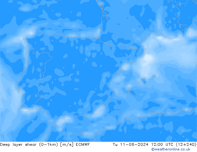 Deep layer shear (0-1km) ECMWF  11.06.2024 12 UTC