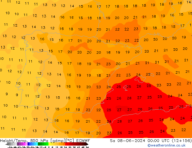 Hoogte/Temp. 850 hPa ECMWF za 08.06.2024 00 UTC