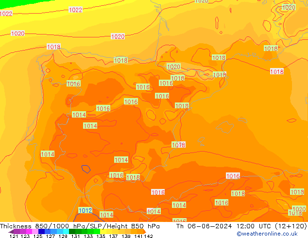 Thck 850-1000 hPa ECMWF gio 06.06.2024 12 UTC