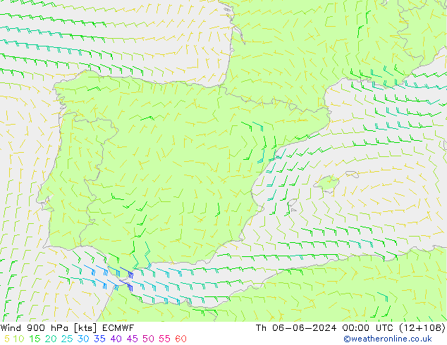 Viento 900 hPa ECMWF jue 06.06.2024 00 UTC