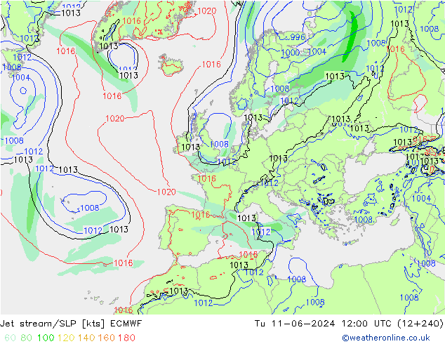 Polarjet/Bodendruck ECMWF Di 11.06.2024 12 UTC