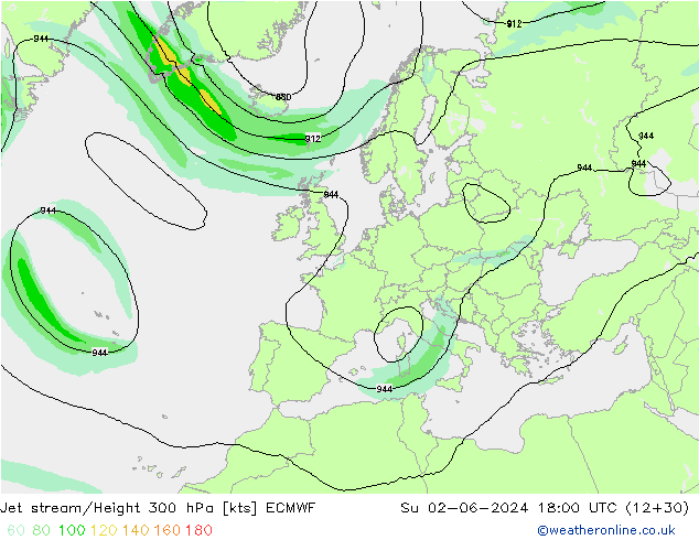 Jet stream/Height 300 hPa ECMWF Su 02.06.2024 18 UTC