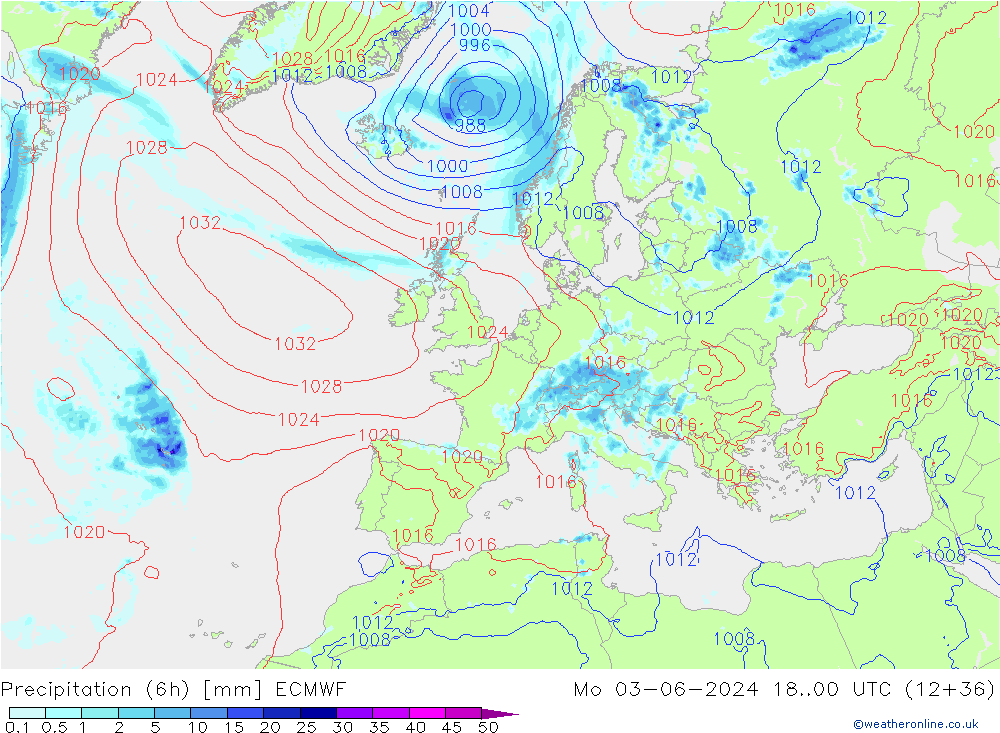 Z500/Rain (+SLP)/Z850 ECMWF lun 03.06.2024 00 UTC