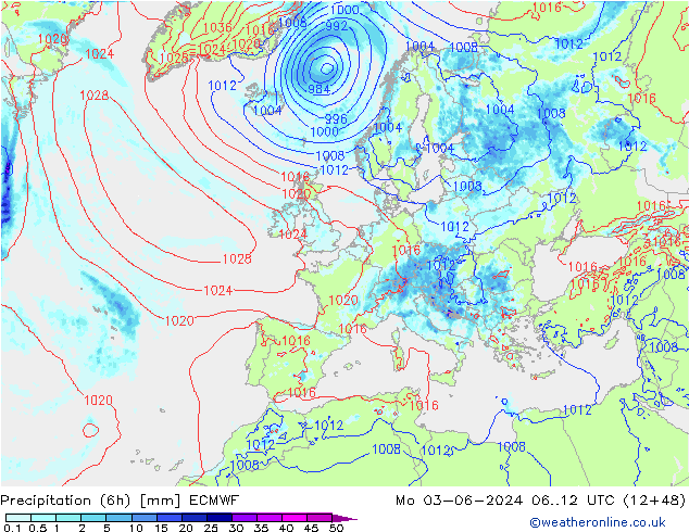 Z500/Rain (+SLP)/Z850 ECMWF lun 03.06.2024 12 UTC