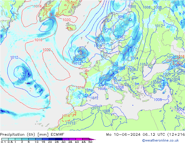 Z500/Rain (+SLP)/Z850 ECMWF Mo 10.06.2024 12 UTC