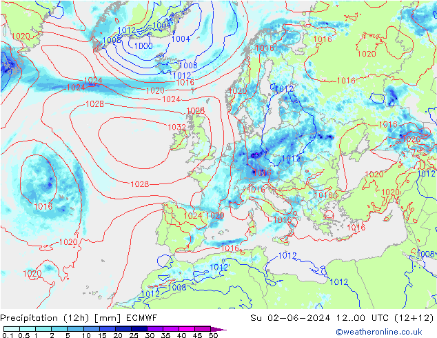 Precipitación (12h) ECMWF dom 02.06.2024 00 UTC