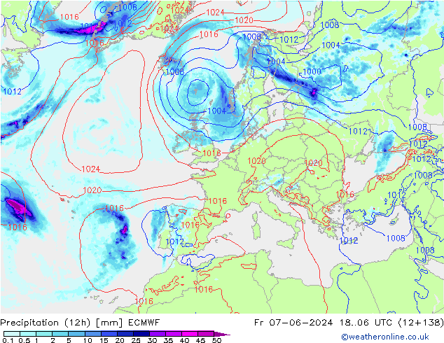 Precipitación (12h) ECMWF vie 07.06.2024 06 UTC