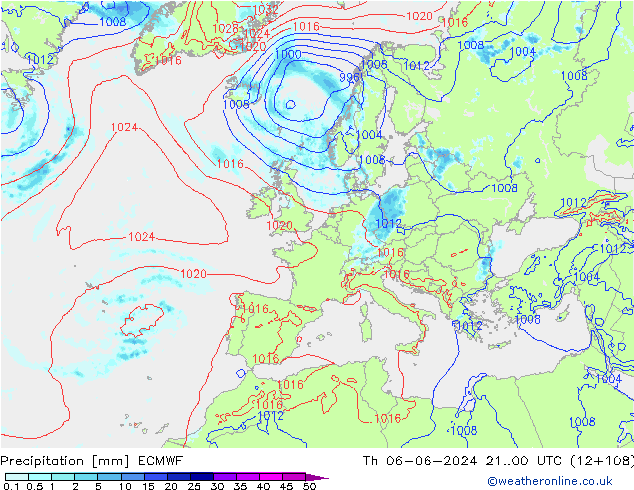 Precipitazione ECMWF gio 06.06.2024 00 UTC