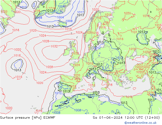 Atmosférický tlak ECMWF So 01.06.2024 12 UTC