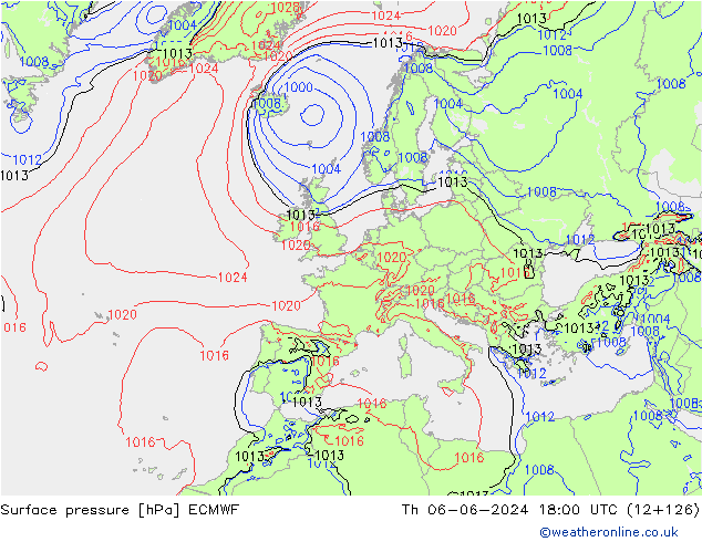 Presión superficial ECMWF jue 06.06.2024 18 UTC