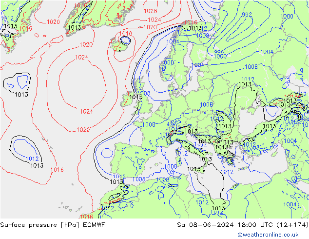 Atmosférický tlak ECMWF So 08.06.2024 18 UTC
