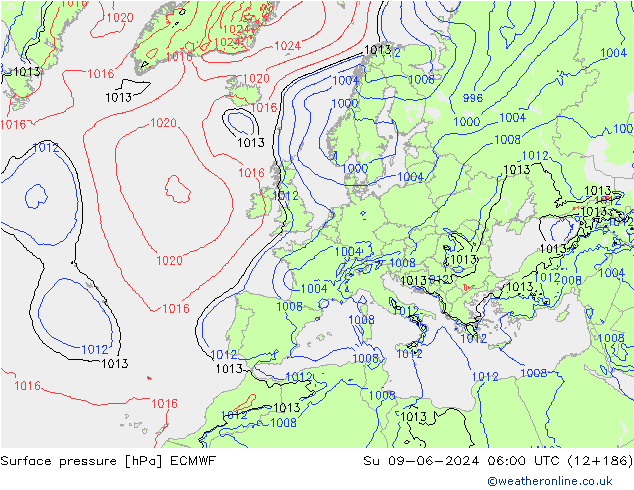 ciśnienie ECMWF nie. 09.06.2024 06 UTC