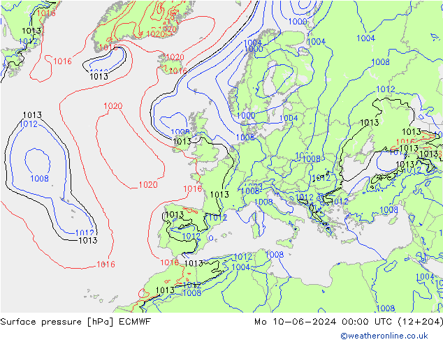 Bodendruck ECMWF Mo 10.06.2024 00 UTC