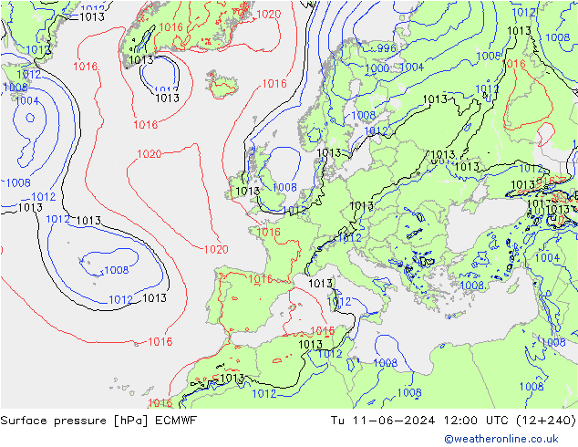 Atmosférický tlak ECMWF Út 11.06.2024 12 UTC