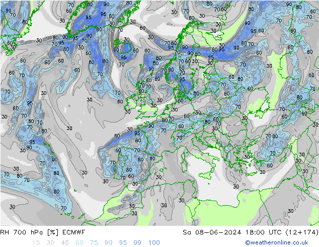 RH 700 hPa ECMWF Sa 08.06.2024 18 UTC